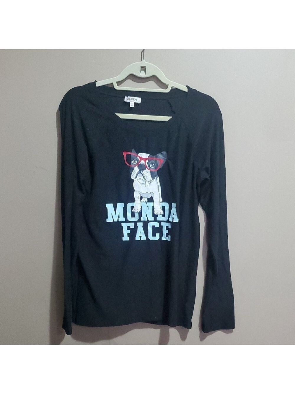 Black Long Sleeve Graphic Tee And Puppy Print Pj Pants Size Large